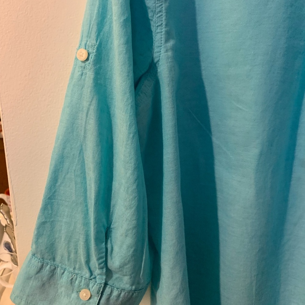 1X ST JOHN’S BAY COTTON AQUA TOP.  ROLL UP SLEEVES - Picture 3 of 6